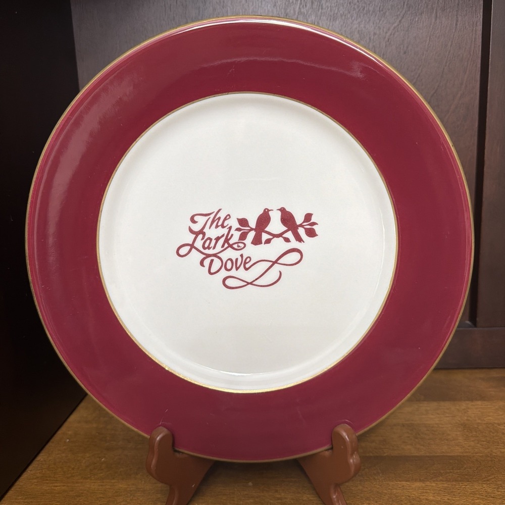 Shenango China Dinner Plate The Lark & Dove Red Band Gold Trim 10.5" VTG